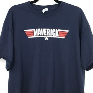 Top Gun Tee Maverick Red White Wing Graphic T-Shirt Navy Blue Crewneck XL Cotton